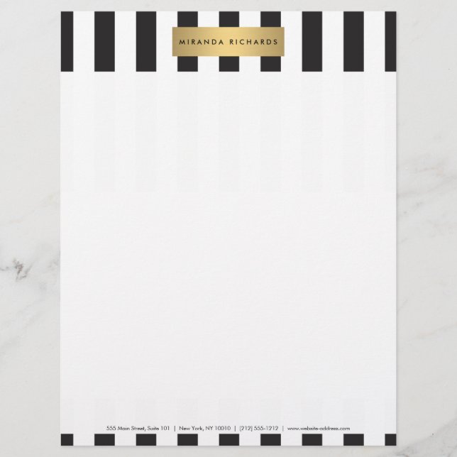 Luxe Bold Black and White Stripes with Gold Bar Letterhead (Front)