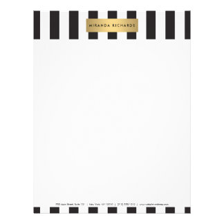 Luxe Bold Black and White Stripes with Gold Bar Letterhead