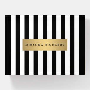 Luxe Bold Black and White Stripes with Gold Bar Paperweight