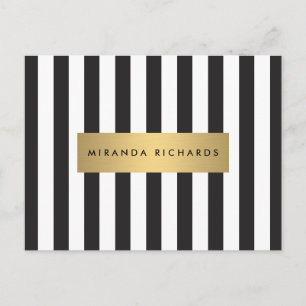 Luxe Bold Black and White Stripes with Gold Bar Postcard