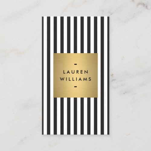 Luxe Bold Black and White Stripes with Gold Box Business Card