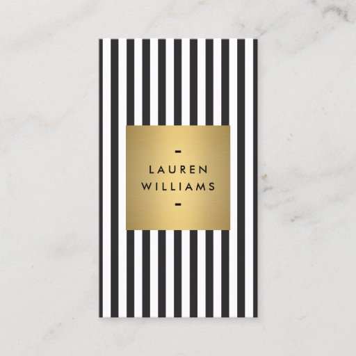 Customizable Luxe Bold Black and White Stripes with Gold Box Business Card Template