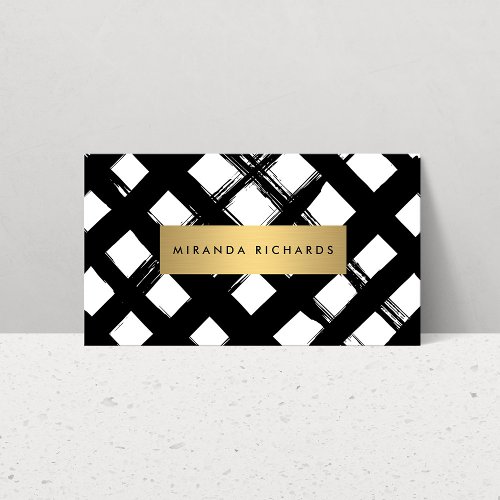 Luxe Bold Brushstrokes with Gold Bar Business Card