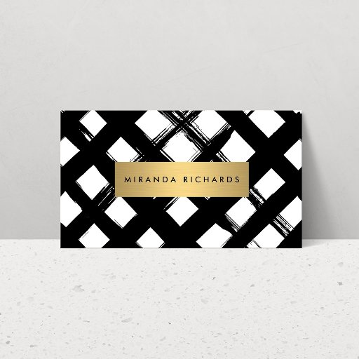 Customizable Luxe Bold Brushstrokes with Gold Bar Business Card