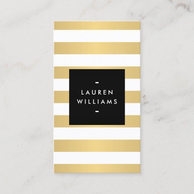 Luxe Bold Faux Gold and White Stripes Business Card (Front)