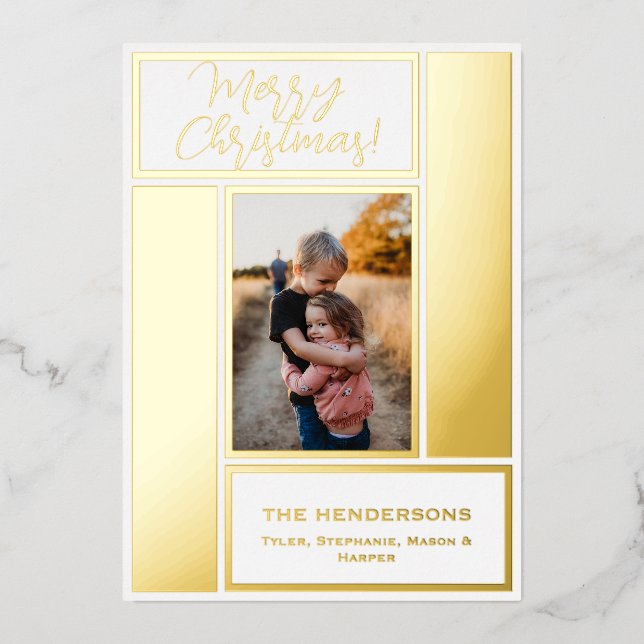 Luxe Bold Geometric Photo Frame Foil Holiday Card (Front)