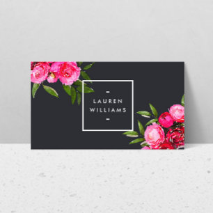 Luxe Bold Watercolor Roses on Gray Business Card