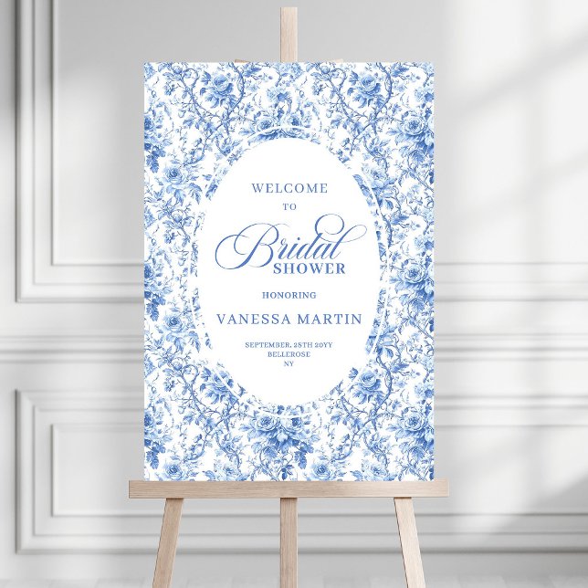 Luxe Bridal Shower Blue Rose Pattern Welcome Poste Foam Board (Luxe Bridal Shower Blue Rose Pattern Welcome Poster)