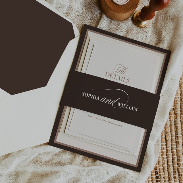 Luxe Brown and Ivory Calligraphy | Neutral Wedding Invitation Belly Band (Creator Uploaded)