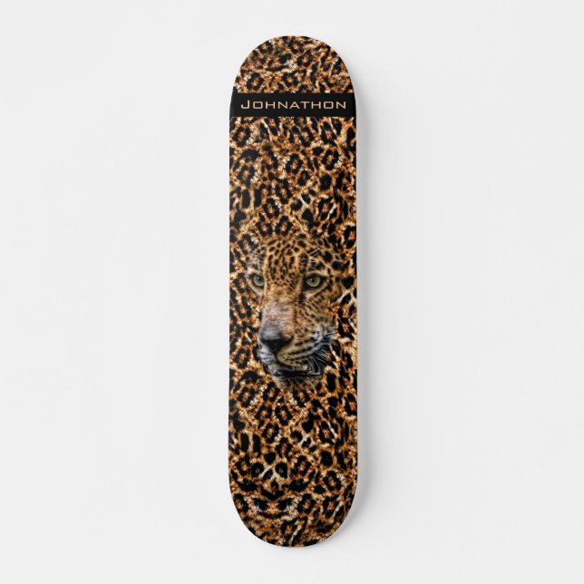 Luxe Brown Leopard Fur Exotic Wild Cat Camouflage Skateboard Deck (Front)
