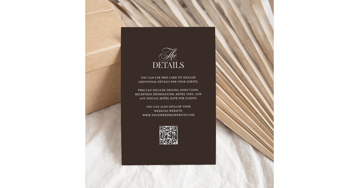 Luxe Brown | QR Code Wedding Guest Details Enclosure Card | Zazzle