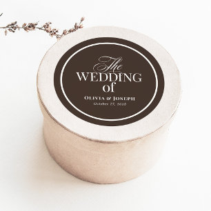 Luxe Brown with Border   Elegant Wedding Classic Round Sticker