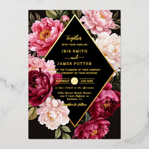 Luxe Burgundy and Blush Pink Peony Floral Wedding Foil Invitation
