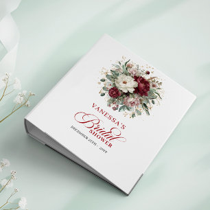Luxe Burgundy Floral Bridal Shower Memory Album 3 Ring Binder