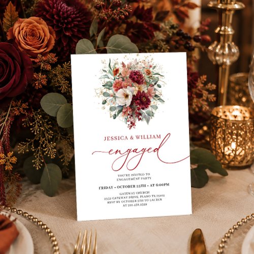 Luxe Burgundy Gold Eucalyptus Fall engagement invi Invitation