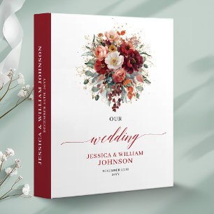 Luxe Burgundy Gold Eucalyptus Fall wedding memory 3 Ring Binder
