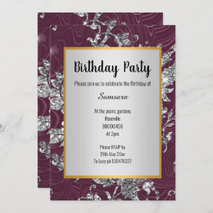 LUXE BURGUNDY SILVER GOLD BIRTHDAY INVITATION