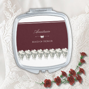 Luxe Burgundy Wedding Maid of Honor Compact Mirror