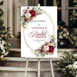 Luxe burgundy white floral gold greenery bridal poster