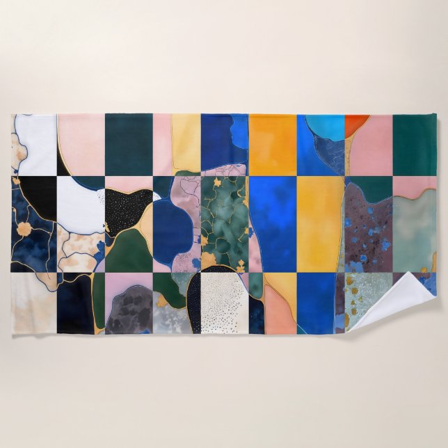 Luxe Checkerboard Curtain Beach Towel (Front)