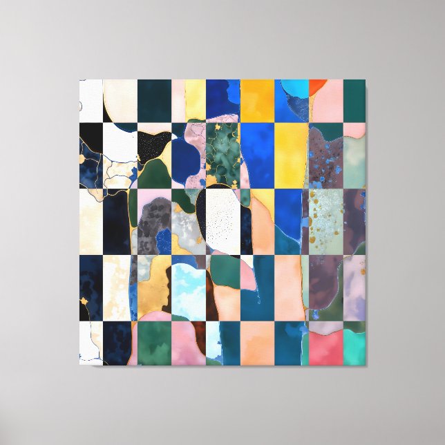 Luxe Checkerboard Curtain Canvas Print (Front)