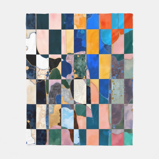 Luxe Checkerboard Curtain Fleece Blanket (Front)