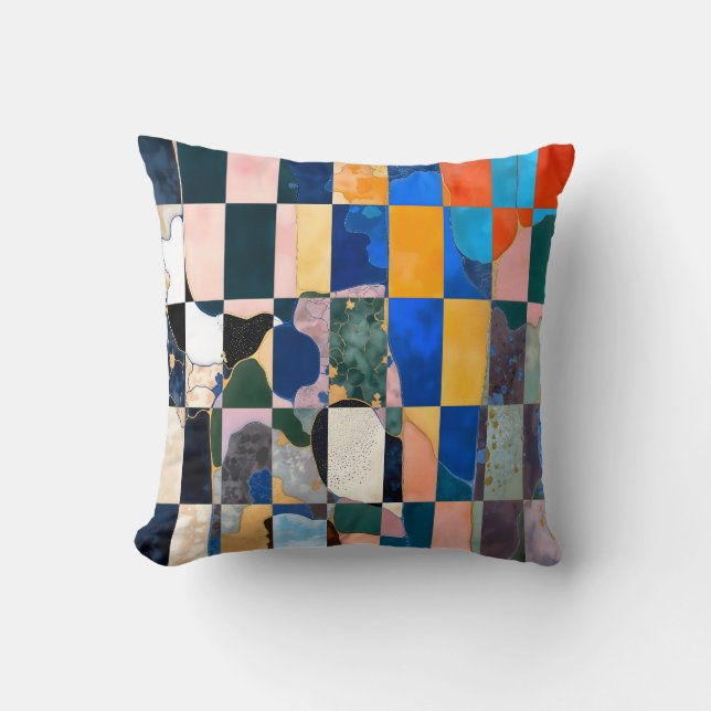 Luxe Checkerboard Curtain Throw Pillow (Front)