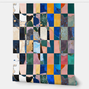 Luxe Checkerboard Curtain Wallpaper