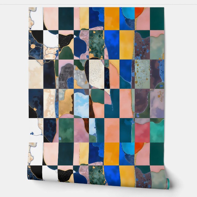 Luxe Checkerboard Curtain Wallpaper (Unrolling)