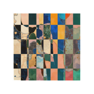 Luxe Checkerboard Curtain Wood Wall Art