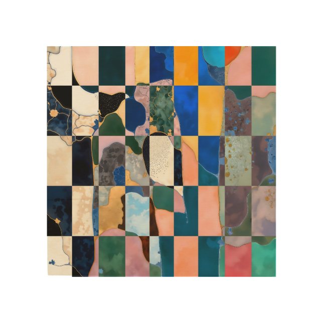 Luxe Checkerboard Curtain Wood Wall Art (Front)