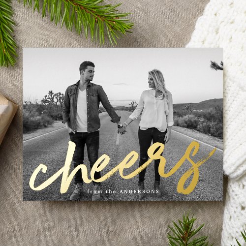 Luxe Cheers Photo Foil Holiday Postcard