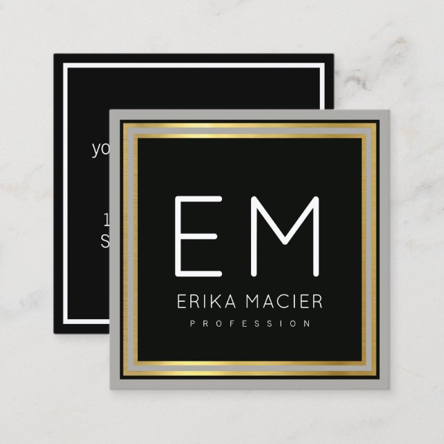 luxe chic black square pro square business card (Front/Back)