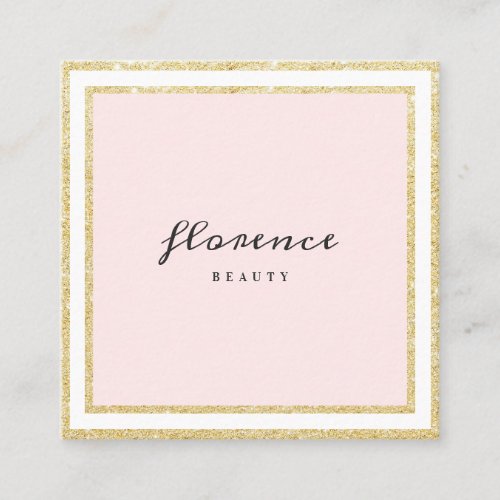 Luxe chic gold glitter frame blush pink and white square business card