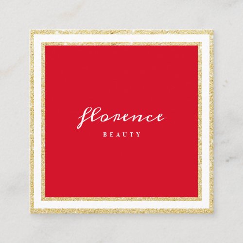 Luxe chic gold glitter frame bright red and white square business card