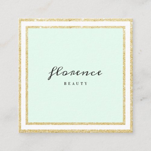 Luxe chic gold glitter frame mint green and white square business card