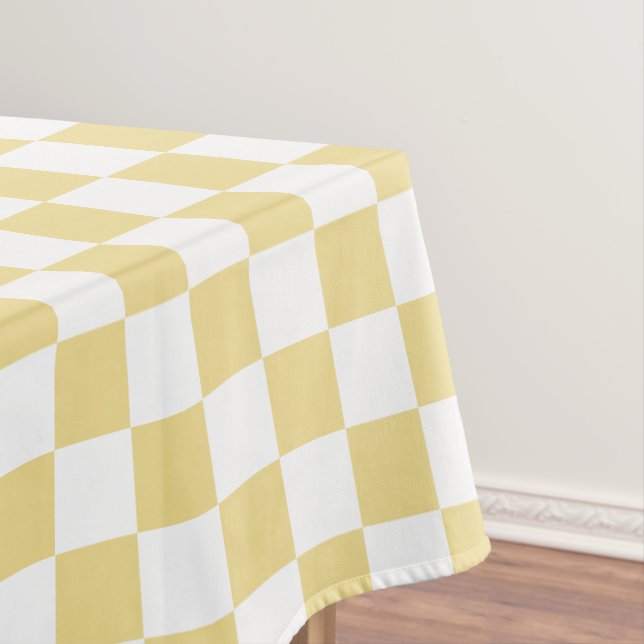 Luxe Chic Yellow Faux Gold White Checkered Pattern Tablecloth (In Situ)