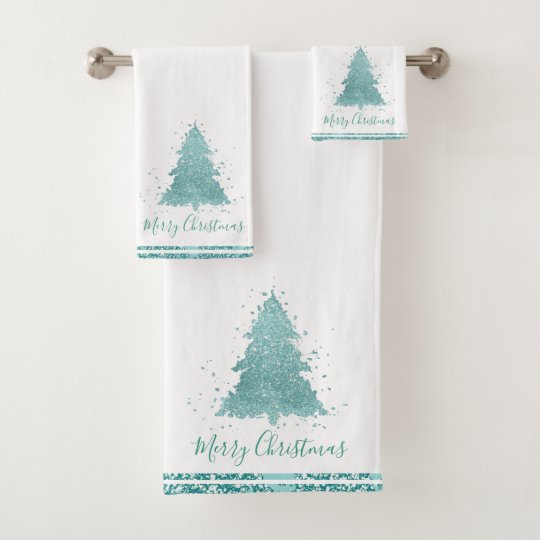 Luxe Christmas Trees | Elegant Turquoise Glitter Bath Towel Set ...