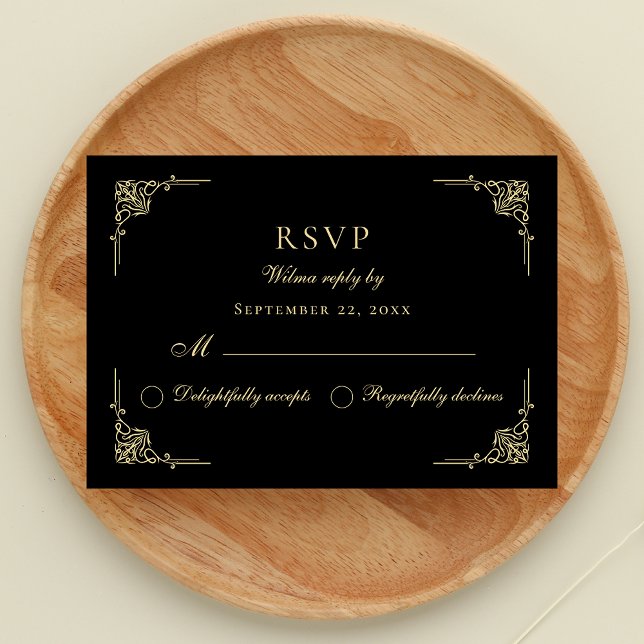 Luxe Classic Elegant Classy Black Gold RSVP Gift (Creator Uploaded)