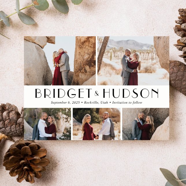 Luxe Collage Editable Color Save The Date Card (Creator Uploaded)