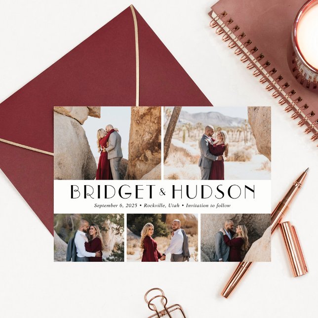 Luxe Collage Editable Color Save The Date Card (Creator Uploaded)