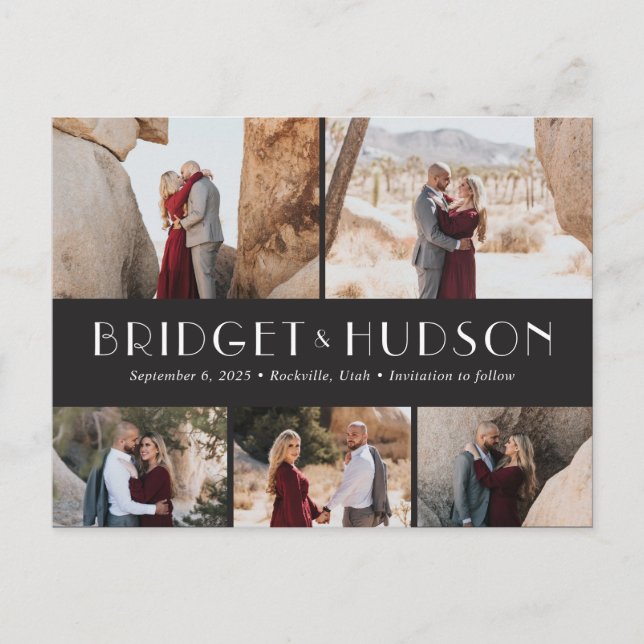 Luxe Collage Editable Color Save The Date Postcard (Front)