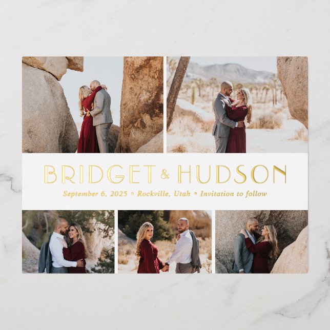 Luxe Collage FOIL Save The Date Postcard (Front)