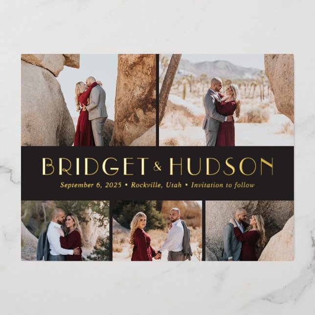 Luxe Collage FOIL Save The Date Postcard (Front)