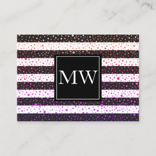 Luxe Colorful Spots Monogram Black White Stripes Business Card