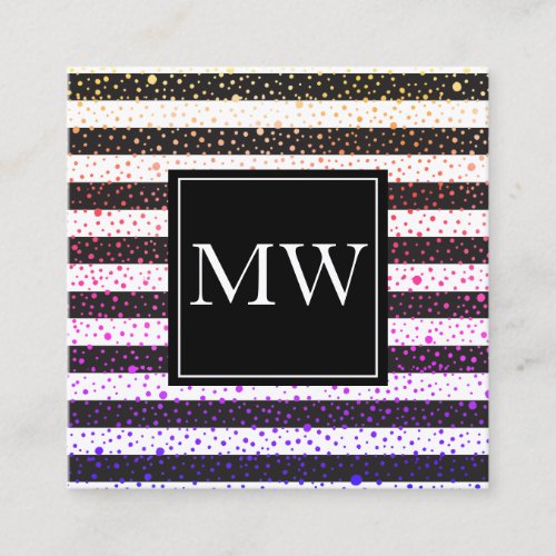 Luxe Colorful Spots Monogram Black White Stripes Square Business Card