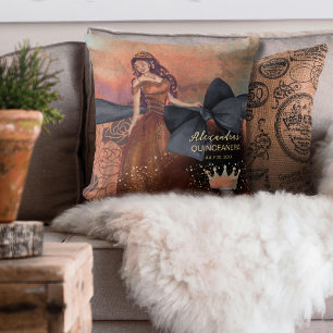 Luxe Copper & Black Quinceañera - Elegant Bow Throw Pillow