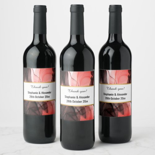 LUXE CRIMSON ABSTRACT MARBLE WINE LABEL