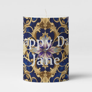 Luxe Custom Gold Blue Purple Swirl Pillar Candle