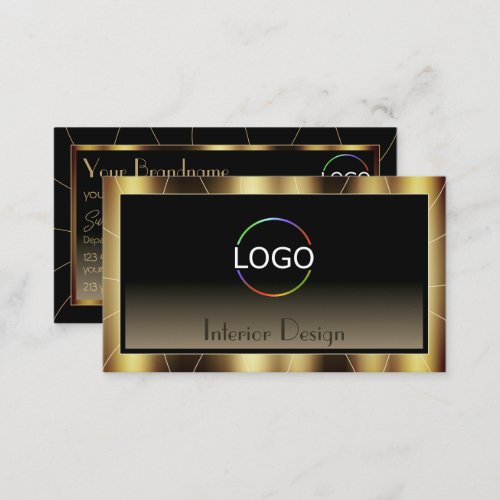Luxe Dark Gold Frame Brown Gradien Chic with Logo Business Card